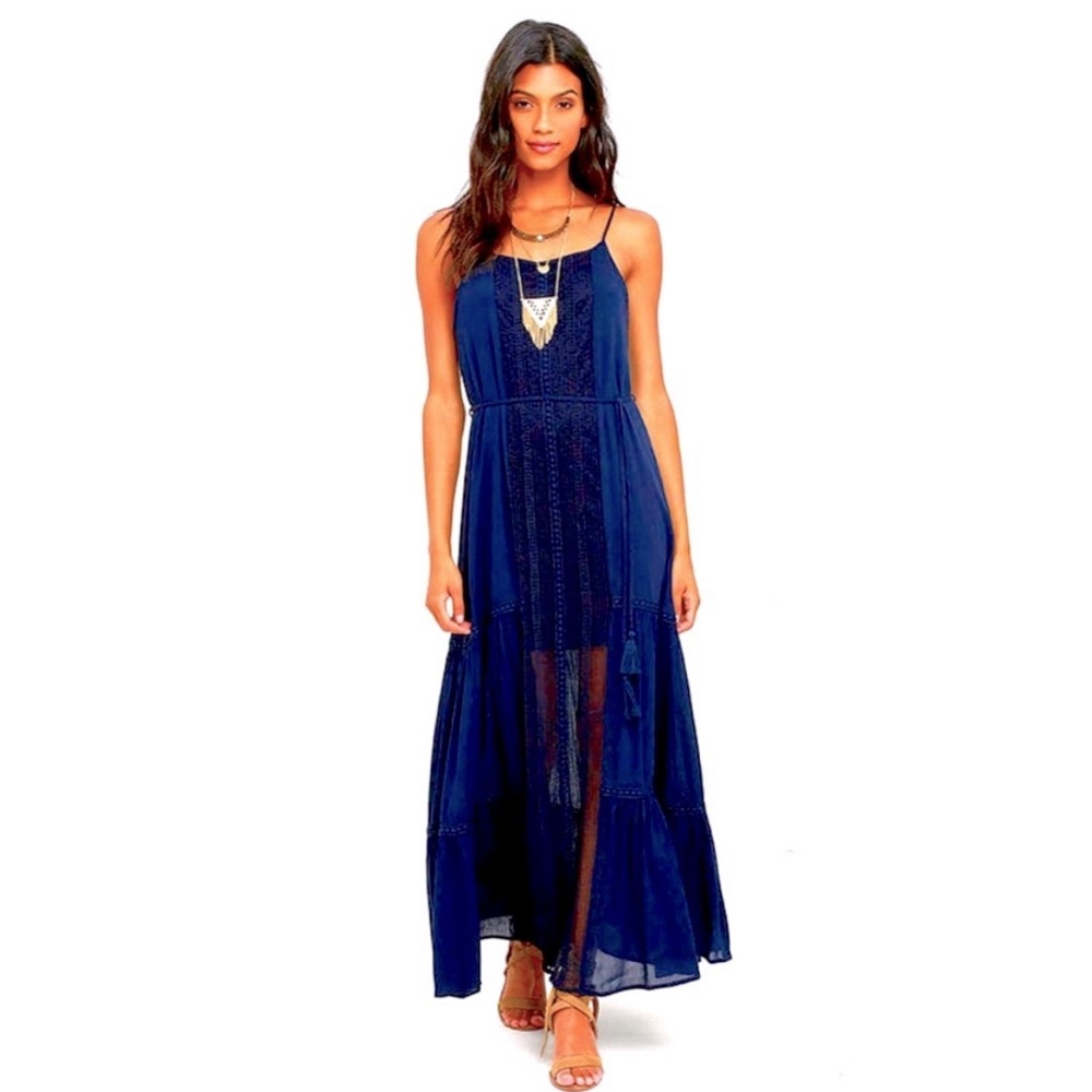 Fashion on Earth Women’s Maxi Dark Blue Sleeveless Dress size MD